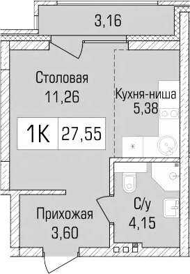 Планировка студии 24.39 м² в ЖК «Цивилизация»
