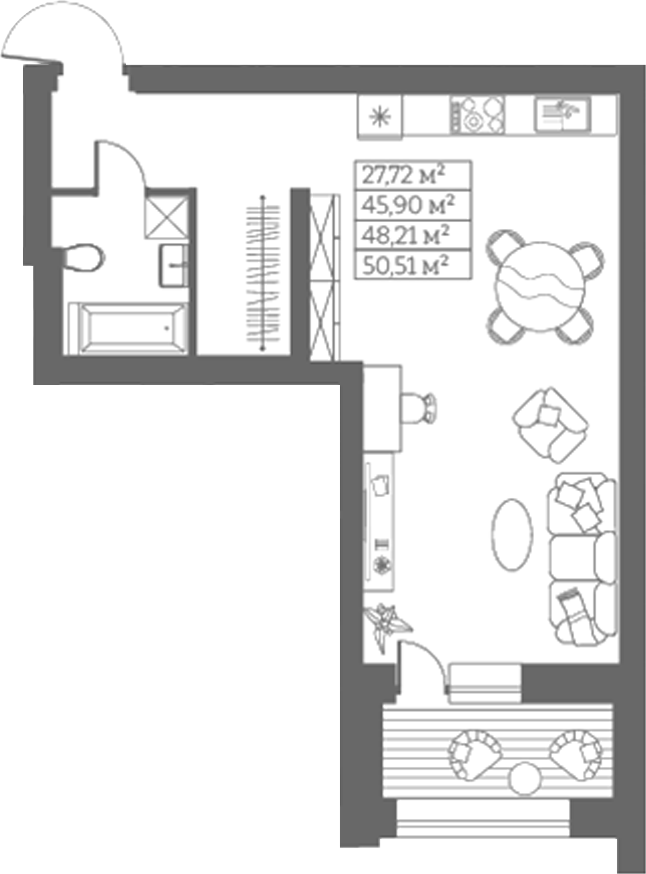 Планировка своб. план. 45.90 м² в ЖК «Собрание»