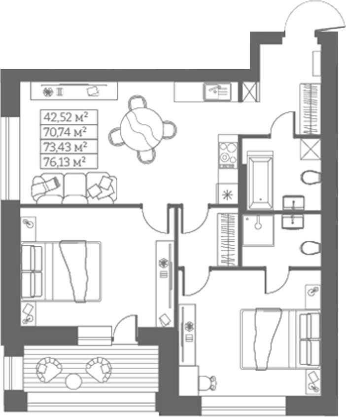 Планировка своб. план. 70.74 м² в ЖК «Собрание»