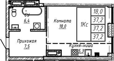Планировка своб. план. 37.20 м² в ЖК «Барнаул»