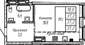 Планировка своб. план. 37.20 м² в ЖК «Барнаул»