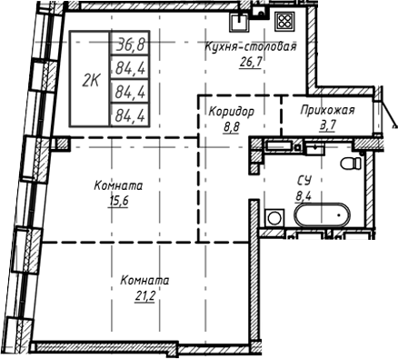 Планировка своб. план. 84.40 м² в ЖК «Барнаул»