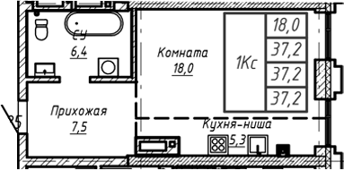 Планировка своб. план. 37.20 м² в ЖК «Барнаул»