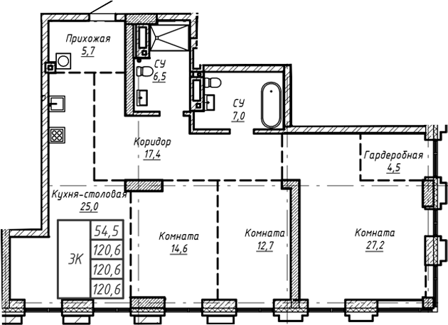 Планировка своб. план. 120.60 м² в ЖК «Барнаул»