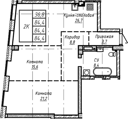 Планировка своб. план. 84.40 м² в ЖК «Барнаул»