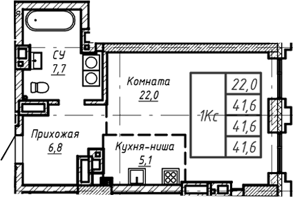 Планировка своб. план. 41.60 м² в ЖК «Барнаул»
