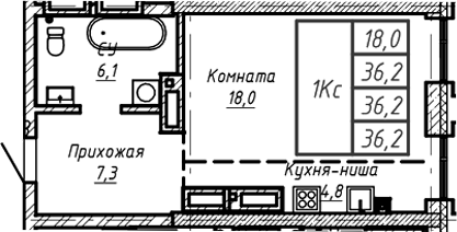 Планировка своб. план. 36.20 м² в ЖК «Барнаул»