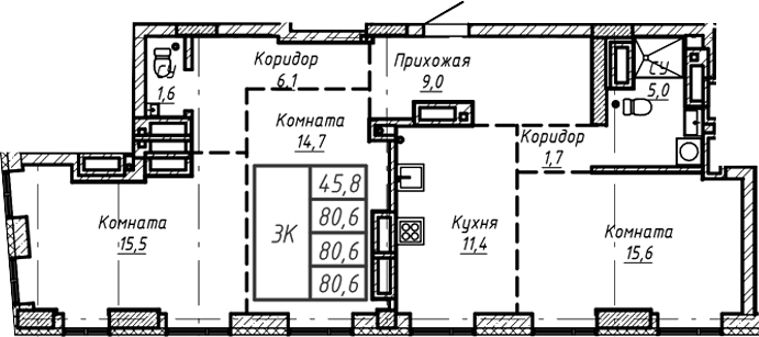 Планировка своб. план. 80.60 м² в ЖК «Барнаул»