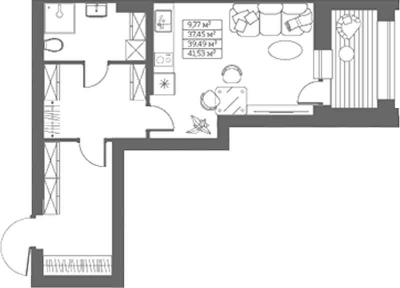 Планировка своб. план. 37.45 м² в ЖК «Собрание»