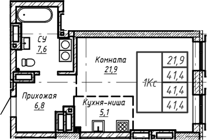 Планировка своб. план. 41.40 м² в ЖК «Барнаул»