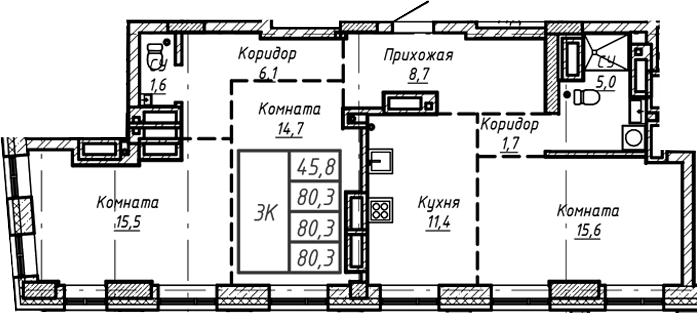 Планировка своб. план. 80.30 м² в ЖК «Барнаул»
