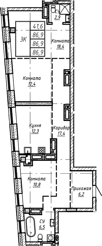Планировка своб. план. 86.90 м² в ЖК «Барнаул»