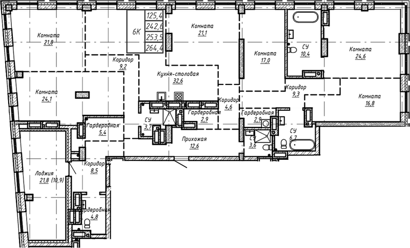 Планировка своб. план. 253.50 м² в ЖК «Барнаул»