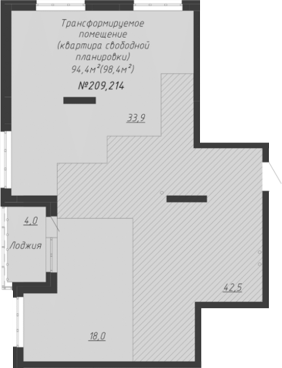 Планировка своб. план. 98.40 м² в ЖК «Чемпион парк. Кемерово»