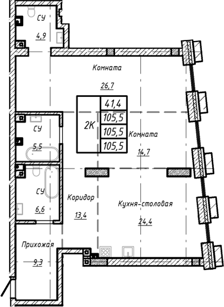 Планировка своб. план. 105.50 м² в ЖК «Барнаул»