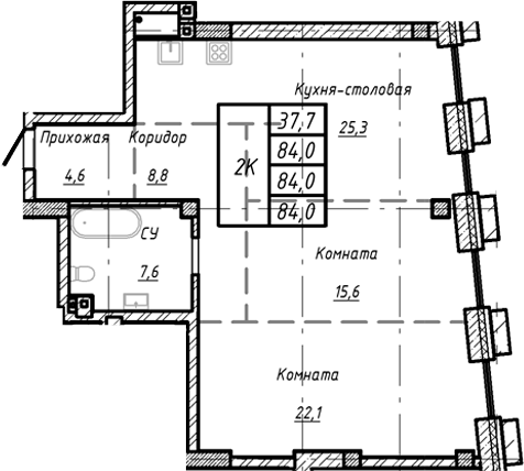 Планировка своб. план. 84.00 м² в ЖК «Барнаул»