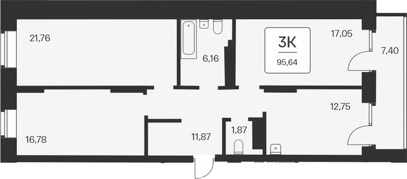 Планировка 3-к.кв 88.24 м² в ЖК «Сакура парк»