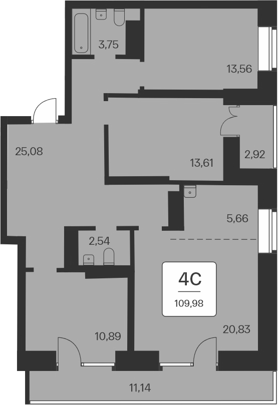Планировка 4е-к.кв 95.92 м² в ЖК «Сакура парк»