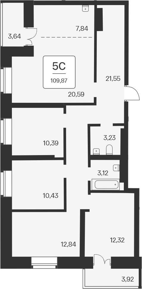 Планировка 5е-к.кв 102.31 м² в ЖК «Сакура парк»