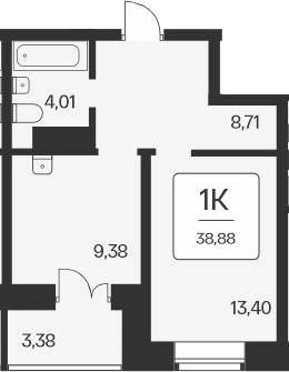 Планировка 1-к.кв 35.50 м² в ЖК «Сакура парк»
