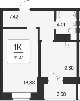 Планировка 1-к.кв 37.69 м² в ЖК «Сакура парк»