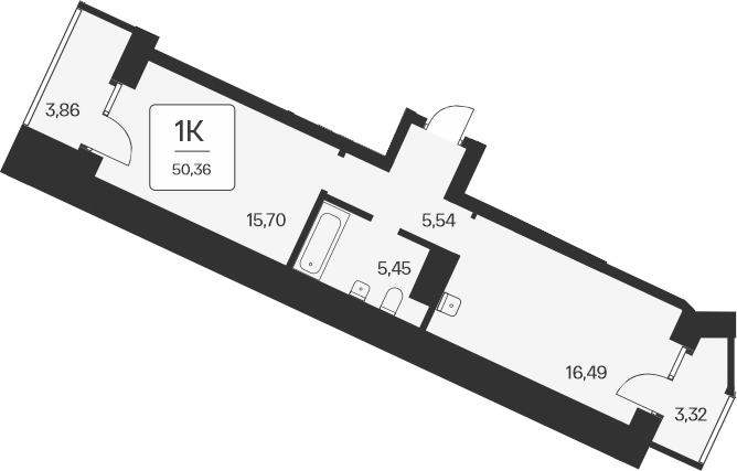 Планировка 1-к. квартира 43.18 м² в ЖК «Сакура парк»