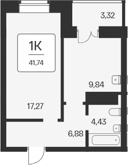 Планировка 1-к.кв 38.42 м² в ЖК «Сакура парк»
