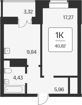 Планировка 1-к.кв 37.50 м² в ЖК «Сакура парк»