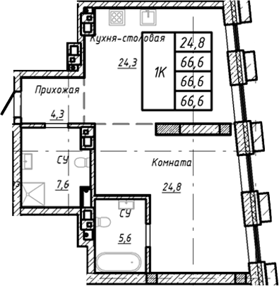 Планировка своб. план. 66.60 м² в ЖК «Барнаул»