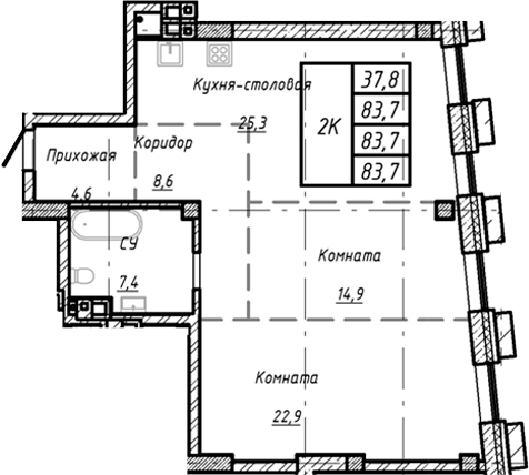 Планировка своб. план. 83.70 м² в ЖК «Барнаул»