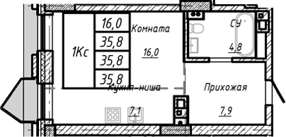 Планировка своб. план. 35.80 м² в ЖК «Барнаул»
