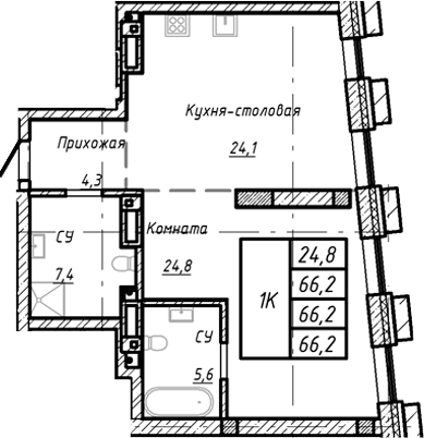Планировка своб. план. 66.20 м² в ЖК «Барнаул»
