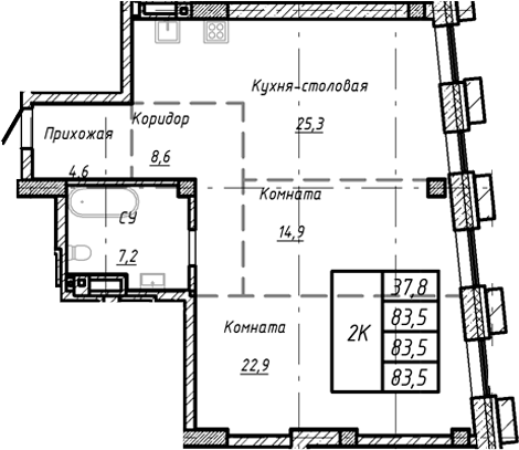 Планировка своб. план. 83.50 м² в ЖК «Барнаул»