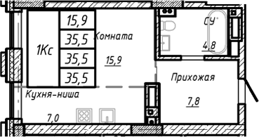 Планировка своб. план. 35.50 м² в ЖК «Барнаул»