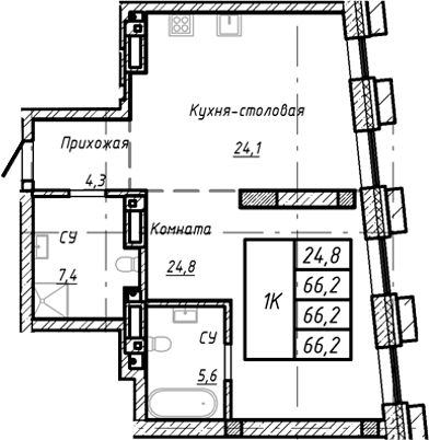 Планировка своб. план. 66.20 м² в ЖК «Барнаул»