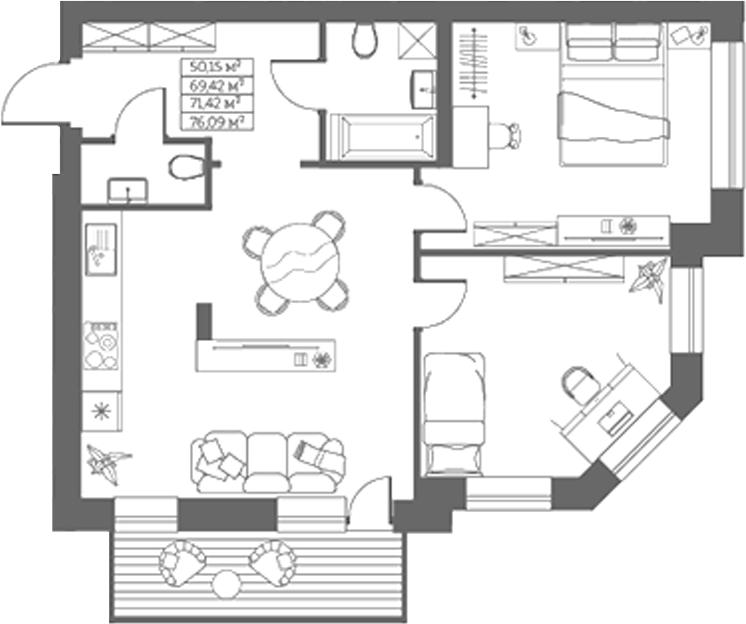 Планировка своб. план. 69.42 м² в ЖК «Собрание»