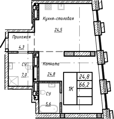 Планировка своб. план. 66.20 м² в ЖК «Барнаул»