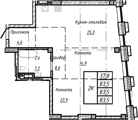 Планировка своб. план. 83.50 м² в ЖК «Барнаул»
