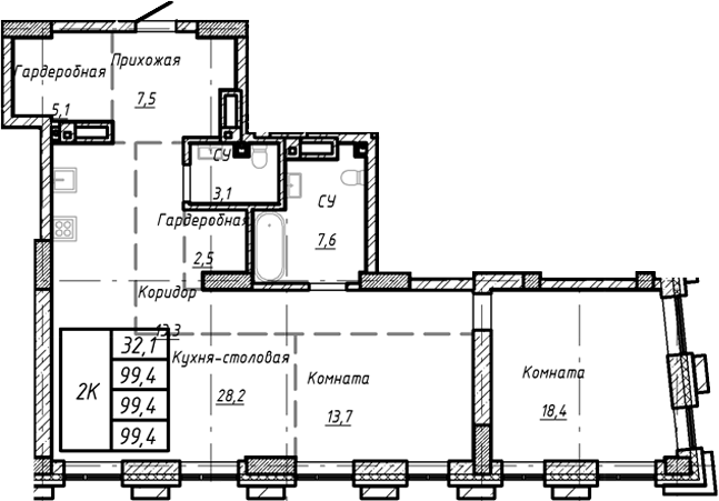 Планировка своб. план. 99.40 м² в ЖК «Барнаул»