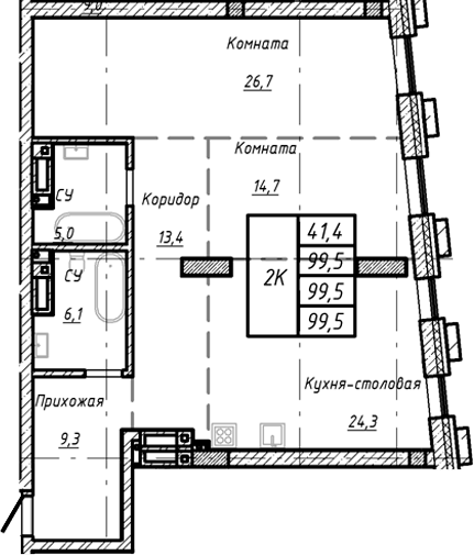Планировка своб. план. 99.50 м² в ЖК «Барнаул»