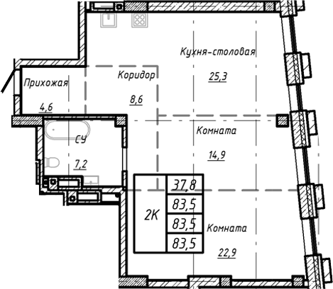 Планировка своб. план. 83.50 м² в ЖК «Барнаул»
