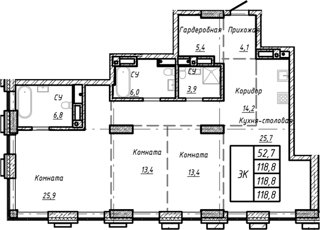 Планировка своб. план. 118.80 м² в ЖК «Барнаул»