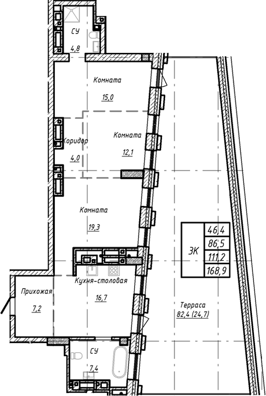 Планировка своб. план. 111.20 м² в ЖК «Барнаул»