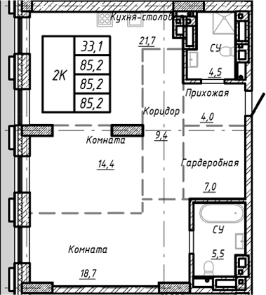 Планировка своб. план. 85.20 м² в ЖК «Барнаул»