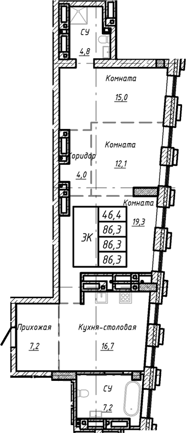 Планировка своб. план. 86.30 м² в ЖК «Барнаул»