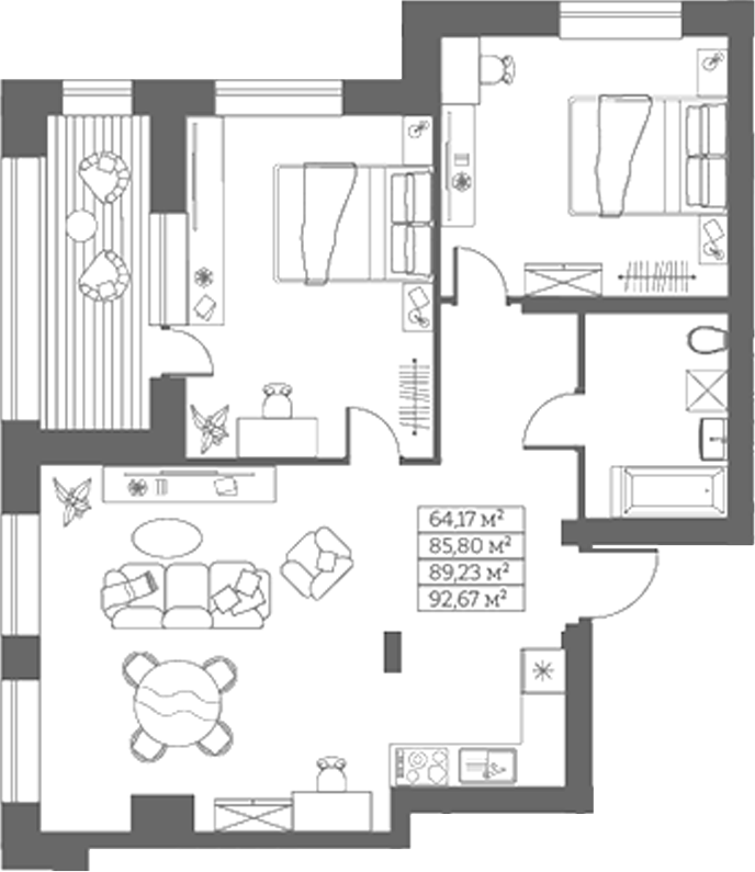 Планировка своб. план. 85.80 м² в ЖК «Собрание»