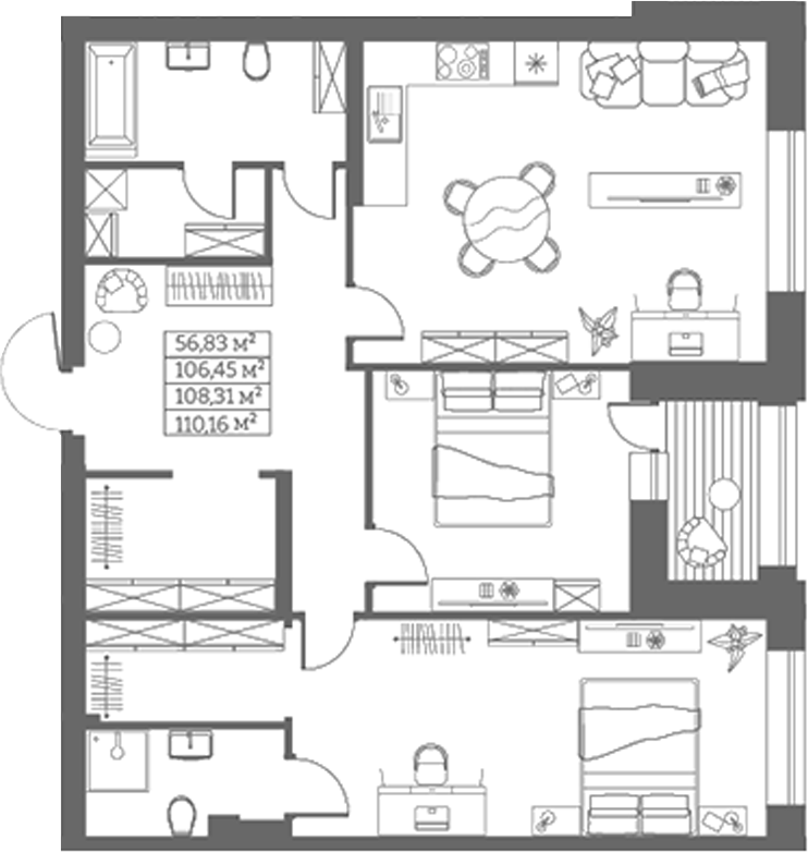 Планировка своб. план. 106.45 м² в ЖК «Собрание»