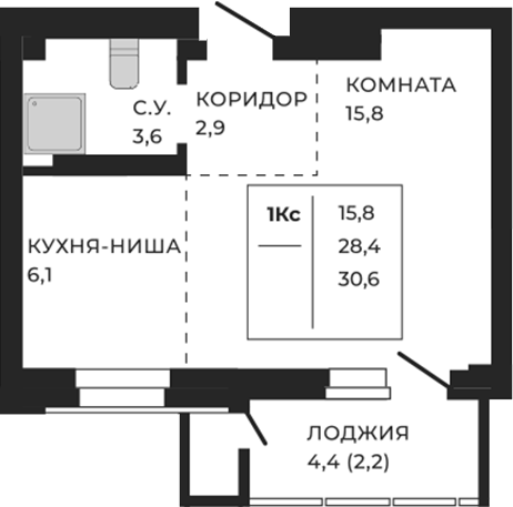 Планировка своб. план. 30.60 м² в ЖК «ЖеКа Павлов. Барнаул»