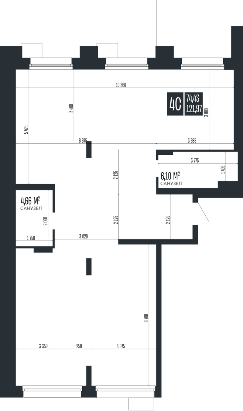 Планировка своб. план. 121.97 м² в ЖК «Опера Резиденс. Барнаул»