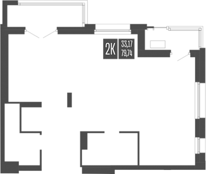 Планировка своб. план. 79.74 м² в ЖК «Опера Резиденс. Барнаул»